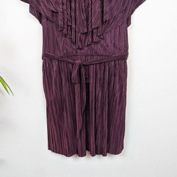OML Deep Purple Plisse Pleat Flutter Sleeve Dress M Cocktail Party Wedding - Picture 5 of 10